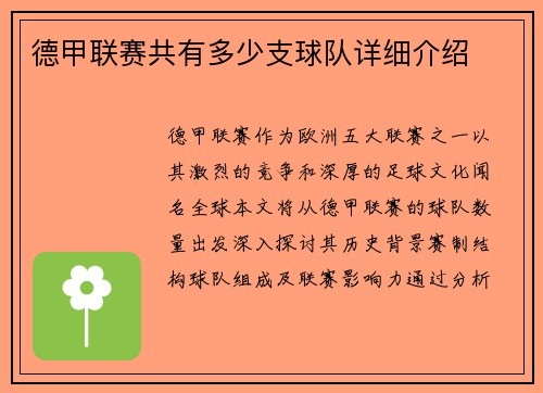 德甲联赛共有多少支球队详细介绍