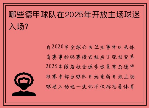 哪些德甲球队在2025年开放主场球迷入场？